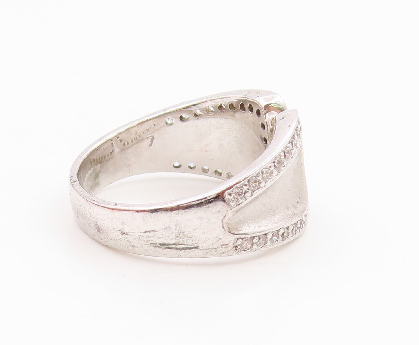 925 Sterling Silver Vintage Ring Modernist CZ Abstracr Wrap Band  Sz 7  RG35637