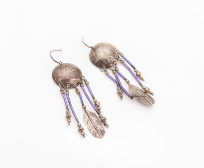 925 Sterling Silver Vintage Earrings Dark Tone Domed Dream Catcher  EG13462