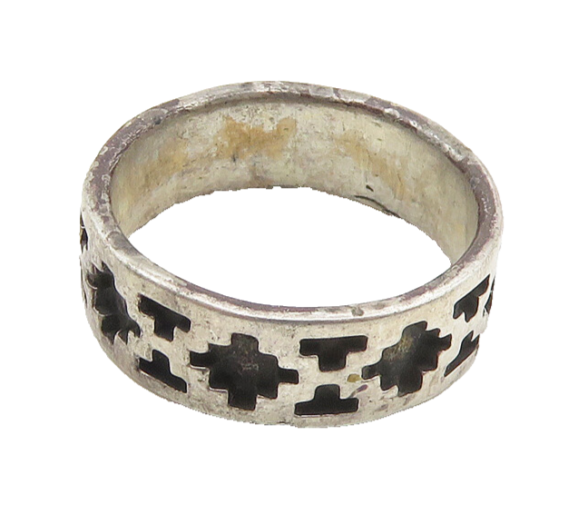 TEME NAVAJO 925 Silver  Vintage Oxidized Pattern Round Band Ring Sz 6  RG18240
