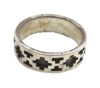 TEME NAVAJO 925 Silver  Vintage Oxidized Pattern Round Band Ring Sz 6  RG18240