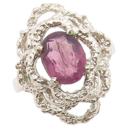 925 Sterling Silver Vintage Ring Oval Amethyst Statement Band  Sz 6.5  RG36419