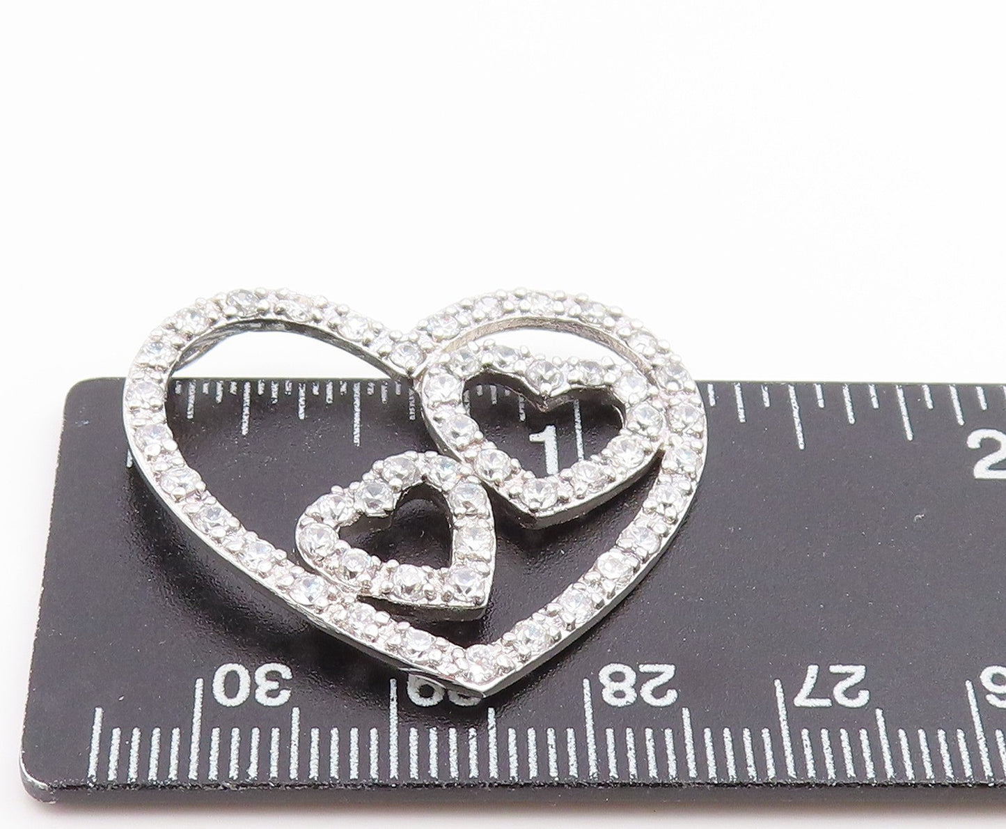 925 Sterling Silver Vintage Pendant CZ Intertwined Love Hearts Outline  PT25982