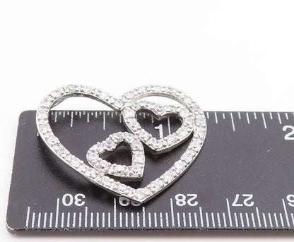 925 Sterling Silver Vintage Pendant CZ Intertwined Love Hearts Outline  PT25982