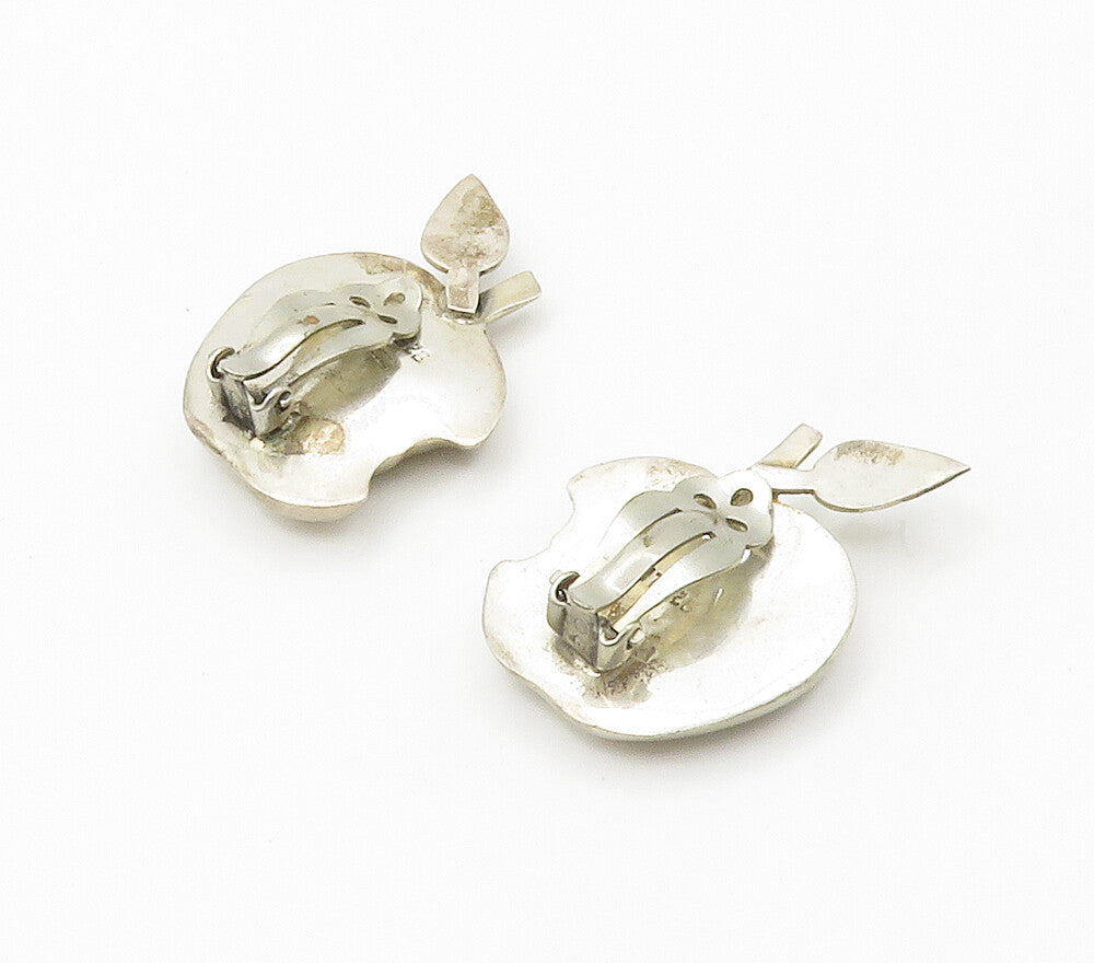 MEXICO 925 Sterling Silver  Vintage Bitten Apple Non Pierce Earrings  EG7727