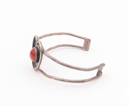DESIGNER 925 Silver  Vintage Carnelian Love Heart Split Cuff Bracelet  BT9476