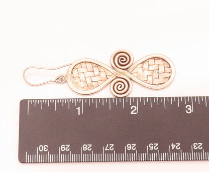 925 Sterling Silver  Vintage Hourglass Swirl & Checks Design Earrings  EG12435