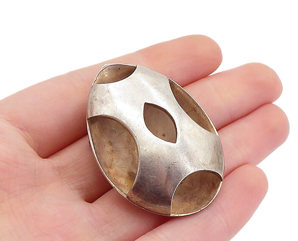 MEXICO 925 Sterling Silver  Vintage Smooth Open Design Oval Brooch Pin  BP1964