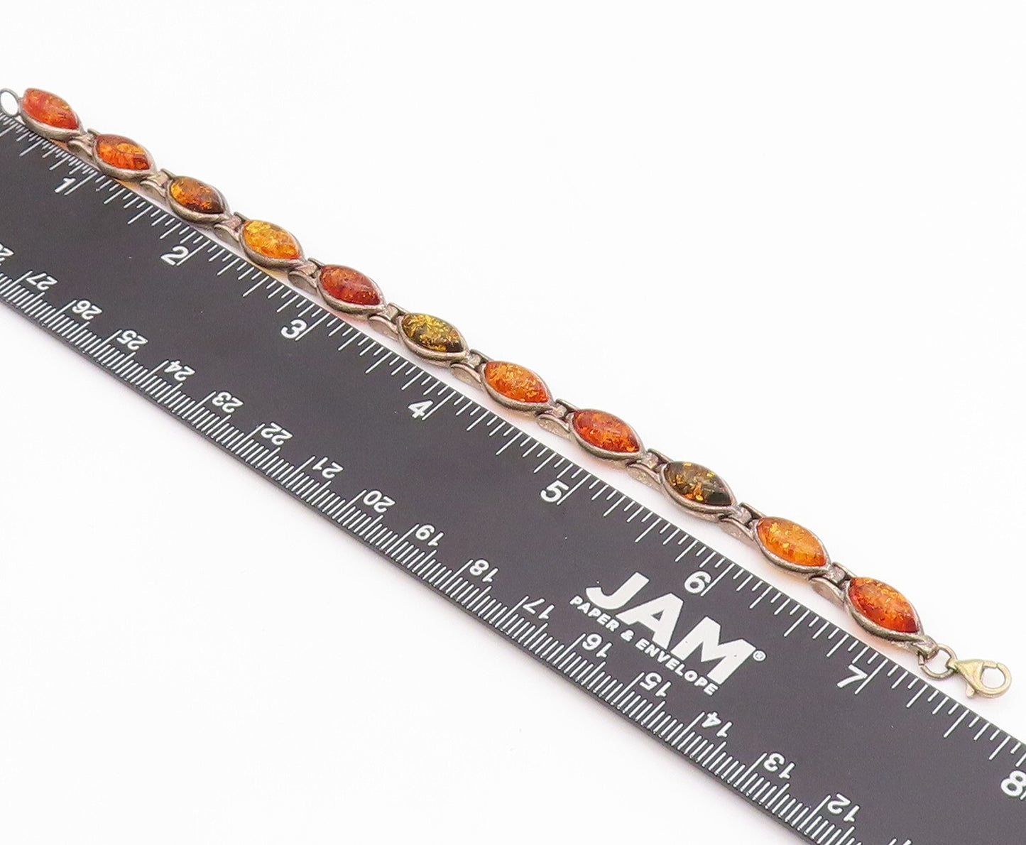 925 Sterling Silver Vintage Bracelet Dark Tone Cabochon Honey Amber  BT11012