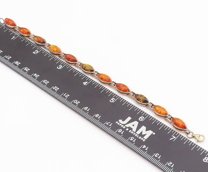 925 Sterling Silver Vintage Bracelet Dark Tone Cabochon Honey Amber  BT11012