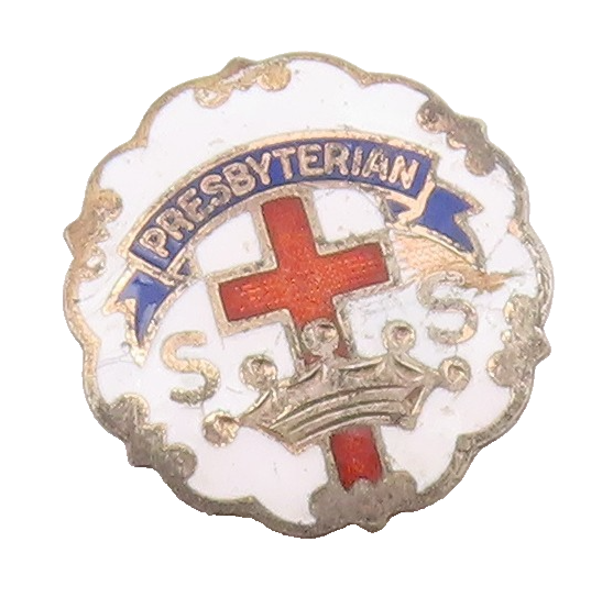 925 Sterling Silver Vintage Enamel Presbyterian Church Brooch Pin BP8606