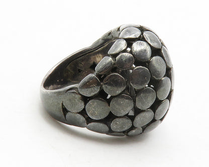 925 Sterling Silver  Vintage Circle Pattern Dark Tone Band Ring Sz 7  RG13820
