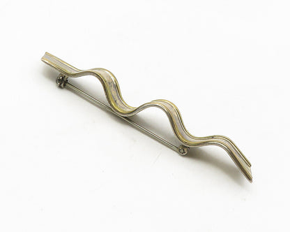 MEXICO 925 Sterling Silver  Vintage Two Tone Wavy Design Brooch Pin  BP3746