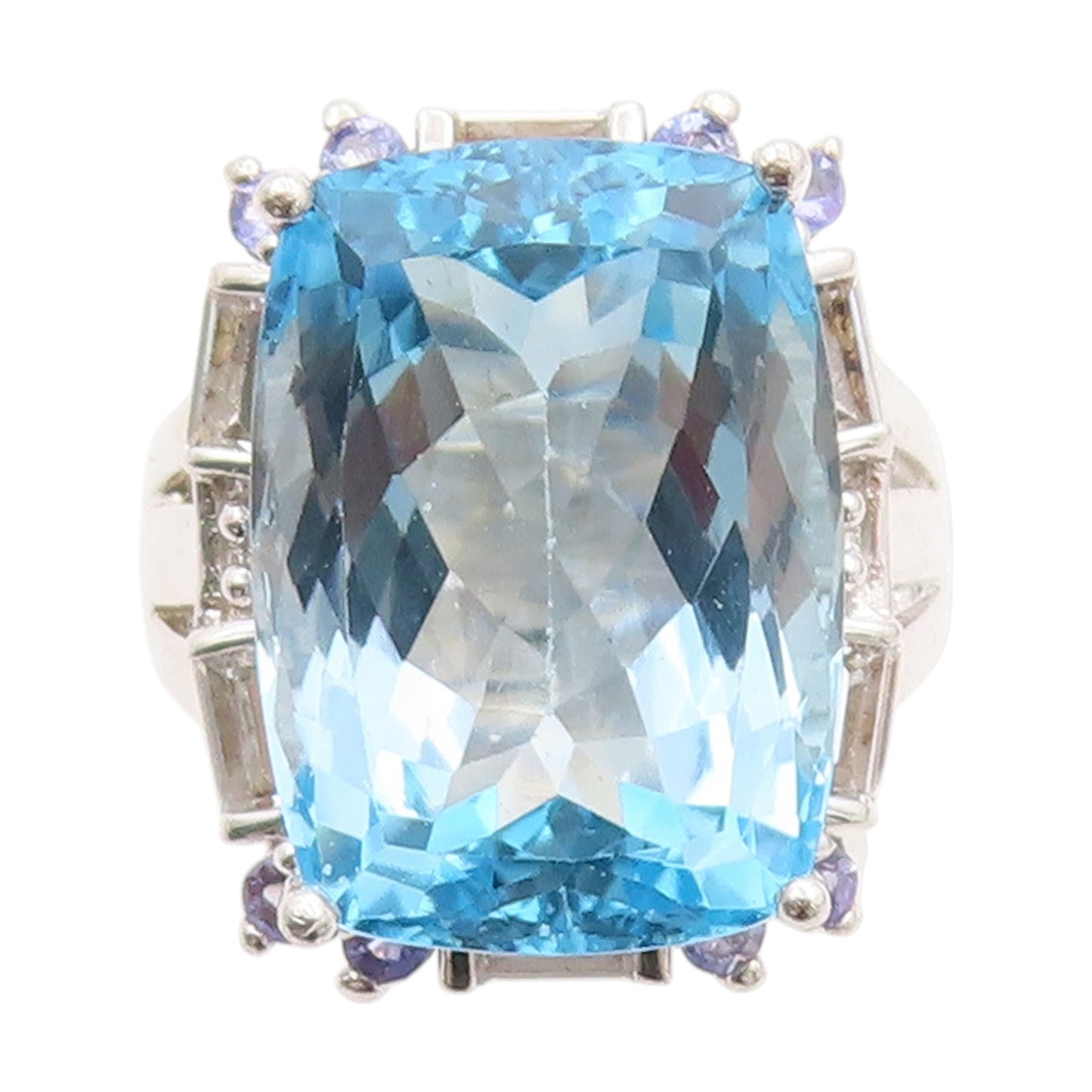925 Sterling Silver Vintage Ring Faceted Topaz & Tanzanite Band  Sz 5  RG33726