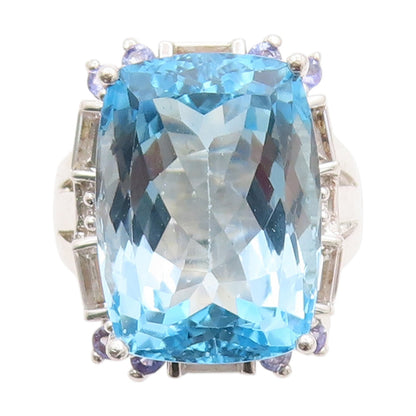 925 Sterling Silver Vintage Ring Faceted Topaz & Tanzanite Band  Sz 5  RG33726