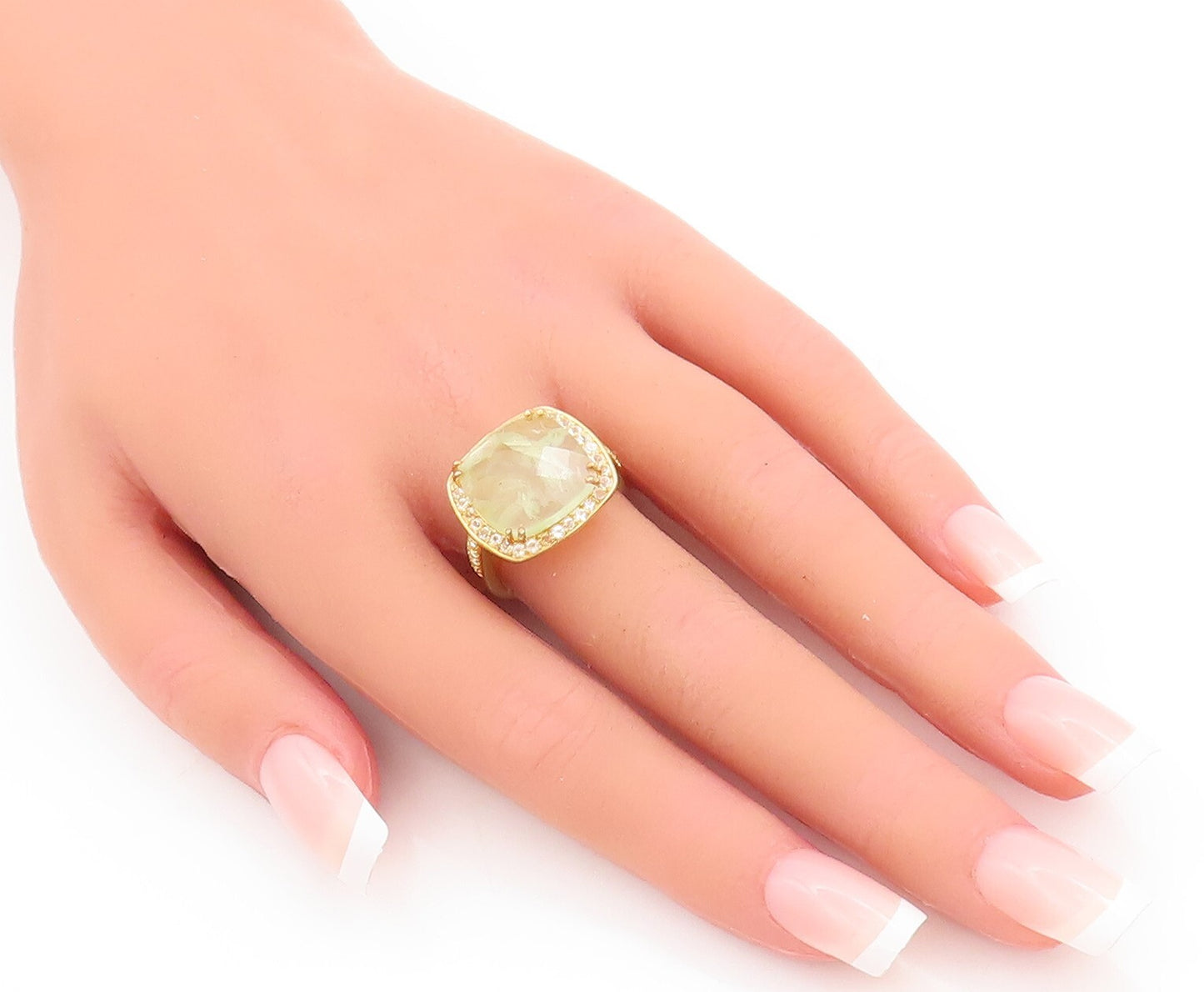 925 Sterling Silver Vintage Ring Gold Plated CZ & Green Gemstone  Sz 7  RG29033