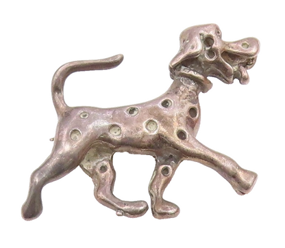 925 Sterling Silver  Vintage Dark Tone Spotted Dog Motif Brooch Pin  BP7597