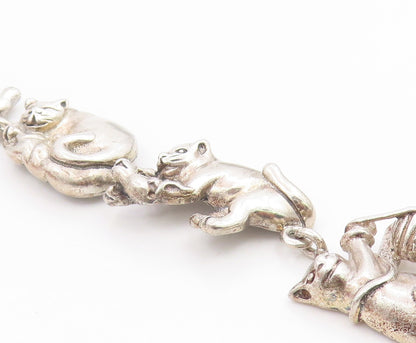 925 Sterling Silver Vintage Bracelet MEXICO Figural Playing Cats Link  BT12046