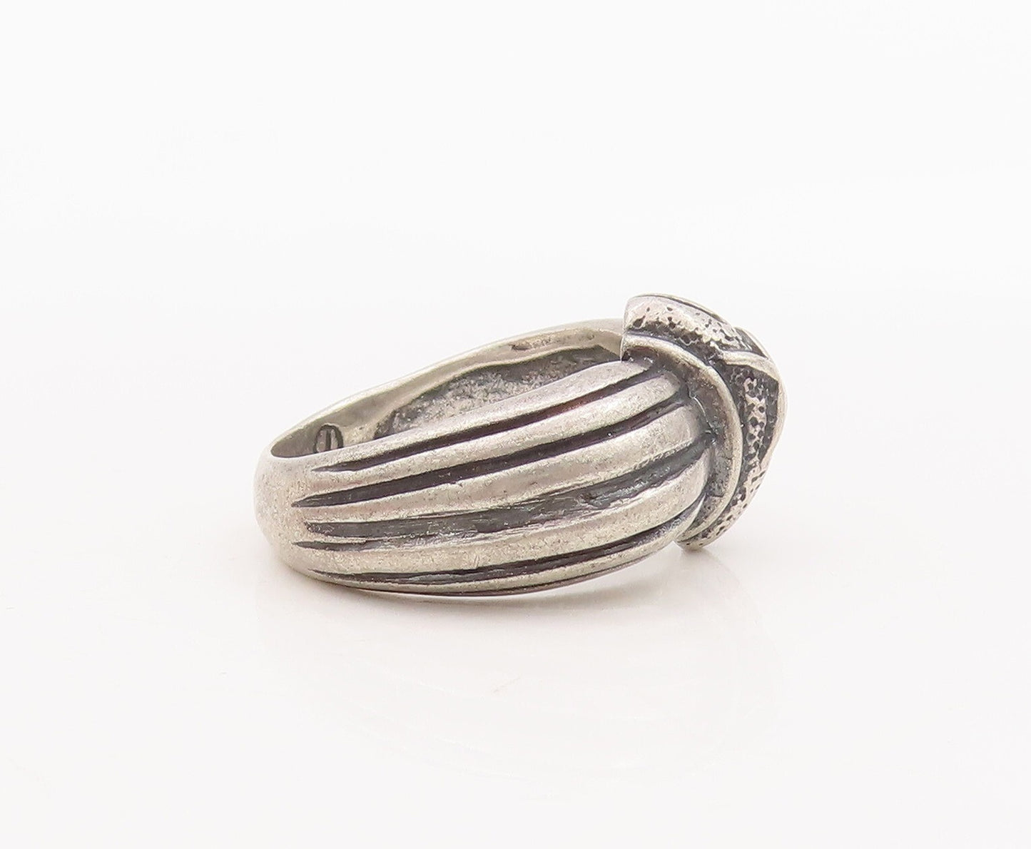925 Sterling Silver Vintage Ring Solid Grooved Lines & 'X'  Sz 5.5  RG29149