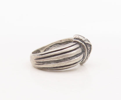 925 Sterling Silver Vintage Ring Solid Grooved Lines & 'X'  Sz 5.5  RG29149