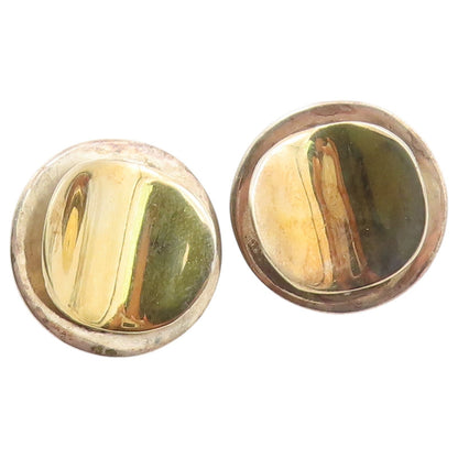 14k Gold & 925 Sterling Silver Vintage Earrings Geometric Disc Studs  EG14473