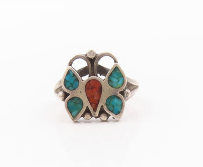 925 Sterling Silver Vintage Ring SOUTHWESTERN Crushed Turquoise Sz 7 RG32387