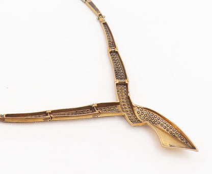 925 Sterling Silver  Vintage Gold Plated Carved Designer CZ Necklace  NE4095