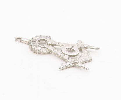 925 Silver  Vintage Cubic Zirconia Masonry Square & Compass Pendant  PT18346