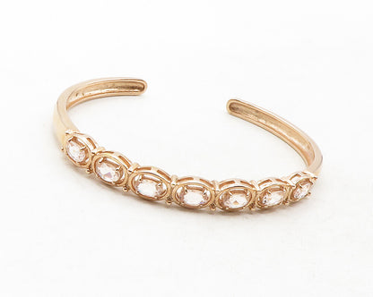 925 Sterling Silver  Prong Set Topaz Rose Gold Plated Cuff Bracelet  BT4886
