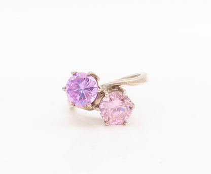 925 Sterling Silver Vintage Ring Minimalist 2 Tone Round Cut CZ  Sz 6  RG28530