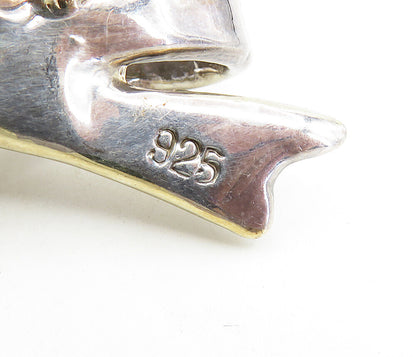 925 Sterling Silver  Vintage Two Tone Bow Tied Ribbon Brooch Pin  BP3217