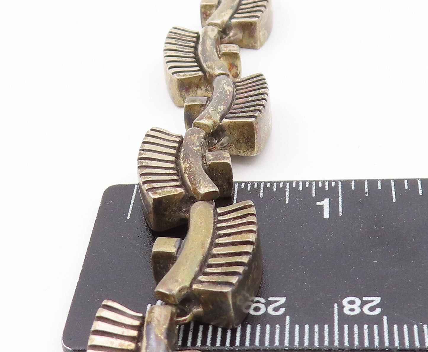 925 Sterling Silver Vintage Bracelet Carved Brush Design Toggle Lock  BT11076