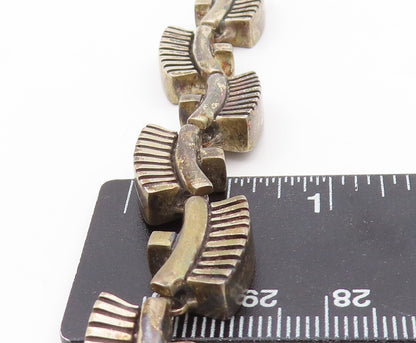 925 Sterling Silver Vintage Bracelet Carved Brush Design Toggle Lock  BT11076