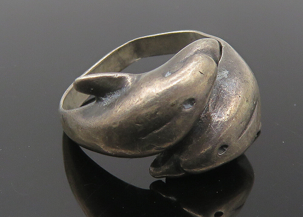 925 Sterling Silver  Vintage Dark Tone Dolphin Bypass Ring Sz 5.5  RG11427