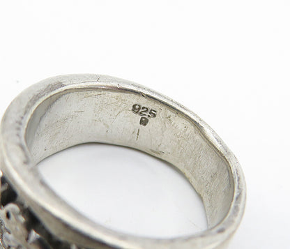 925 Sterling Silver Vintage Raised Elephant Pattern Band Ring Sz 6.5 RG4884