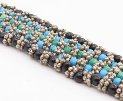925 Sterling Silver Vintage Bracelet Multi Gemstone Beads Bohemian Chain BT11708