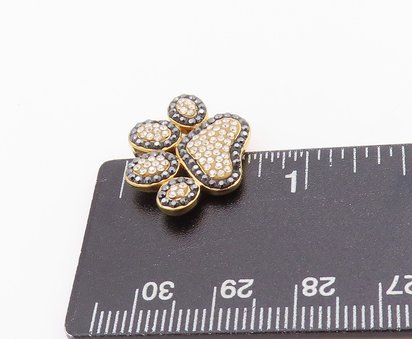 925 Sterling Silver Vintage Pendant 2 Tone Rhinestone Tiger Foot Print  PT24544