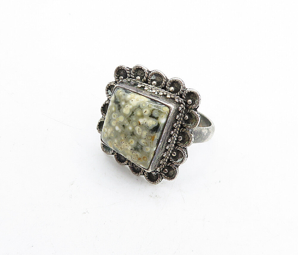 925 Sterling Silver  Vintage Ocean Jasper Twist Cocktail Ring Sz 9  RG5602