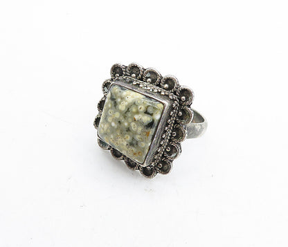 925 Sterling Silver  Vintage Ocean Jasper Twist Cocktail Ring Sz 9  RG5602
