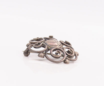 925 Sterling Silver Vintage Brooch Pin DENMARK Cutout Spiral Flower  BP11013