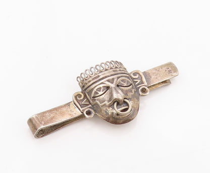 925 Sterling Silver Vintage Tie Clip Dark Tone Trible Man Face Carved  TR3871