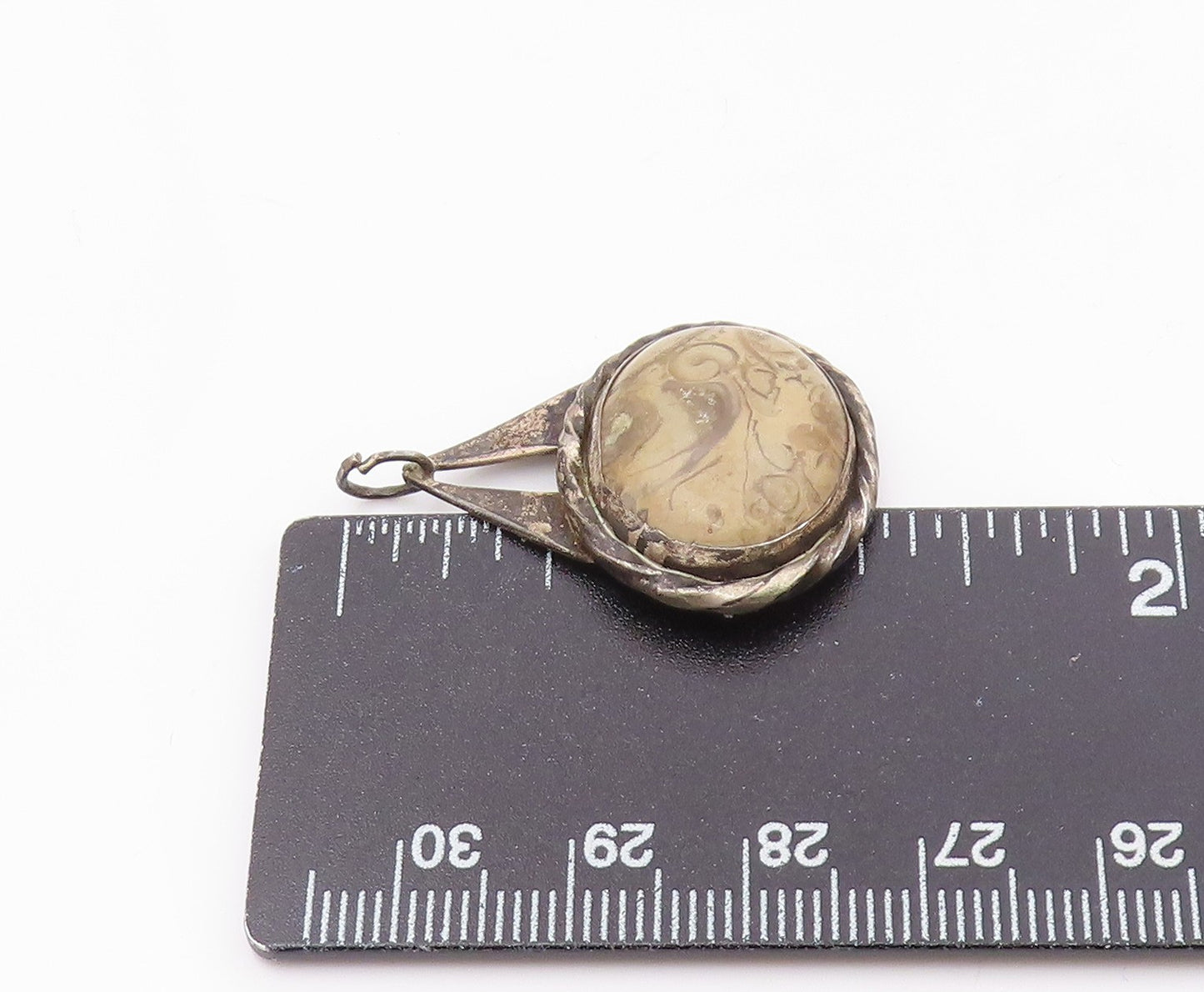 925 Sterling Silver  Vintage Enamel Swirl Twisted Edge Drop Pendant  PT20354