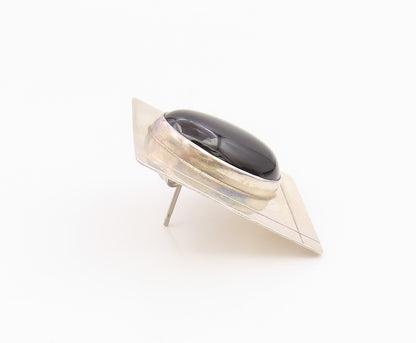 925 Sterling Silver Vintage Cabochon Black Onyx Square Stud Earrings  EG12372