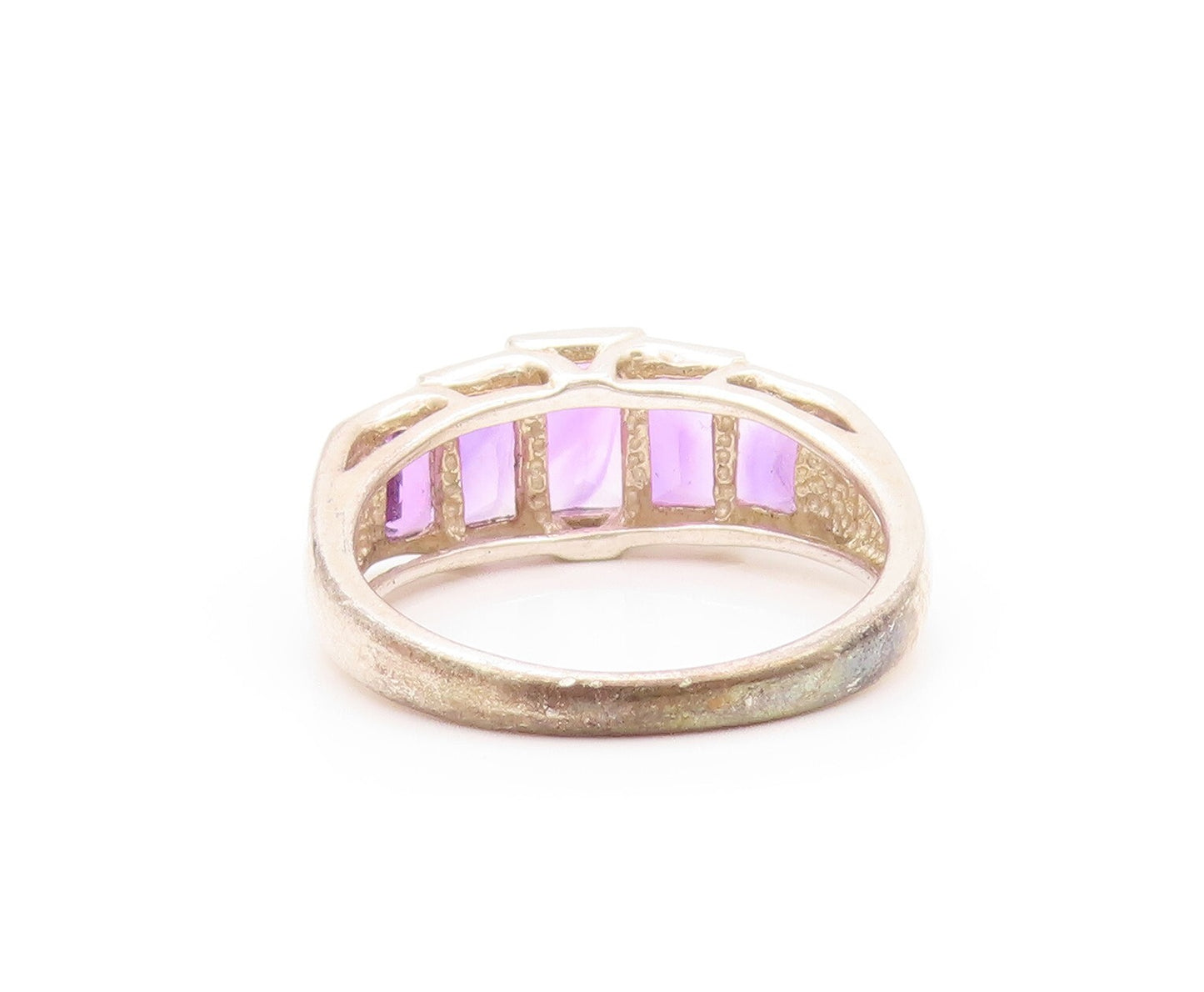 925 Sterling Silver Vintage Ring Square Amethyst Inlay  SZ 8.25  RG32133