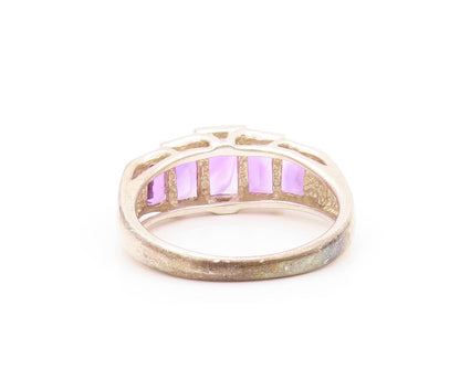 925 Sterling Silver Vintage Ring Square Amethyst Inlay  SZ 8.25  RG32133