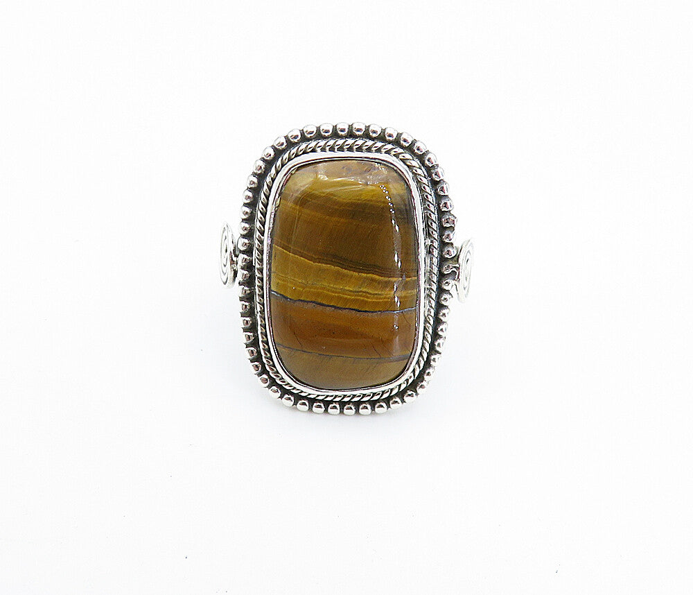 925 Sterling Silver  Tiger's Eye Fluted Twist Cocktail Ring Sz 8.5  RG7881