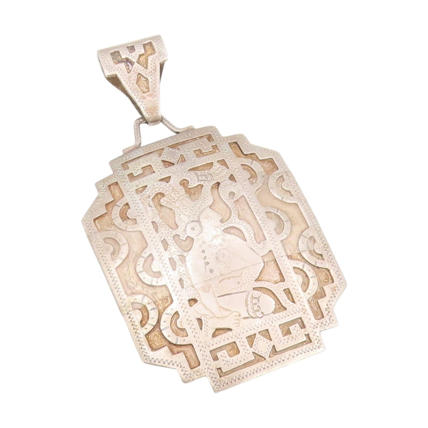 925 Sterling Silver Vintage Pendant Intricate Geometric Figural Motif  PT25519