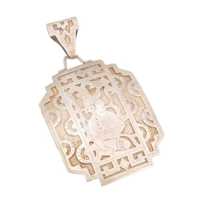 925 Sterling Silver Vintage Pendant Intricate Geometric Figural Motif  PT25519