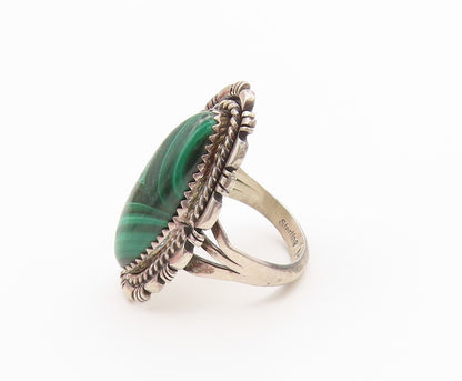 925 Sterling Silver Vintage Ring MERLE HOUSE NAVAJO Malachite  Sz 7.5  RG36794