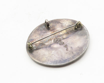 MEXICO 925 Sterling Silver  Vintage Abalone Etched Design Brooch Pin  BP3973