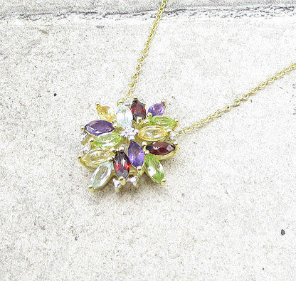 Gold Over 925 Silver  Multi Gemstones & Genuine Diamond Pendant & Chain PT1335